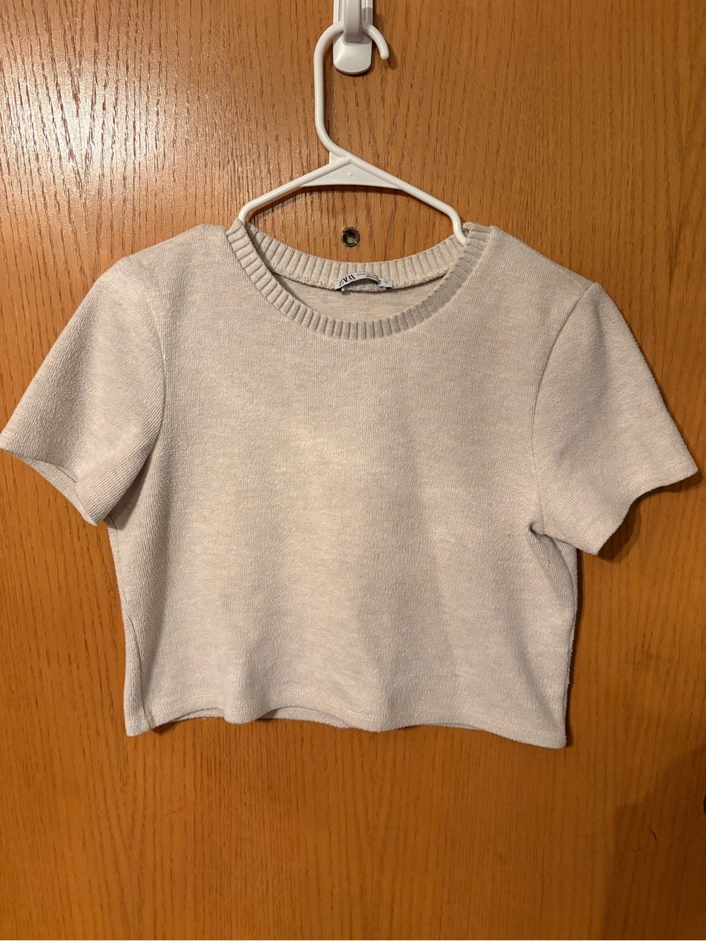 Zara Short Sleeve Knit Crop Top - Light Beige